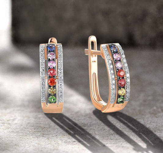 Rose Gold Natural Diamond and Sapphire Colorful Earring