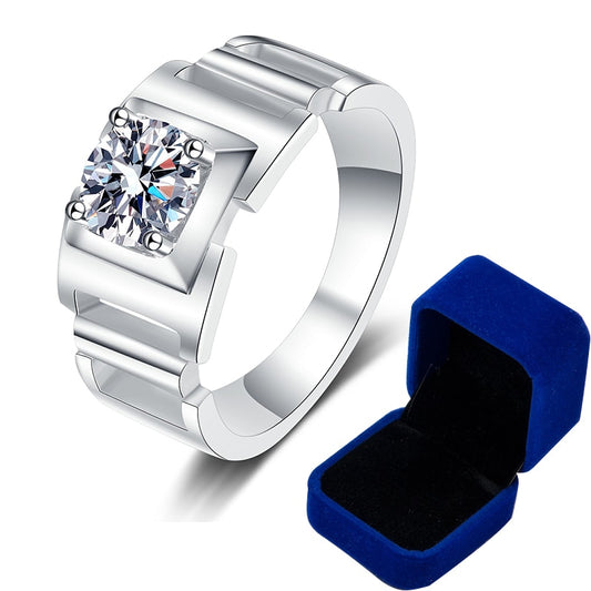 1 Carat moissanite diamond ring for men 14K White gold plated sterling silver.