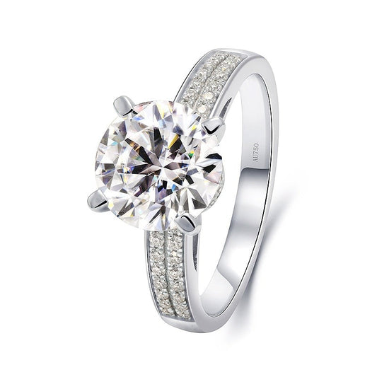 White Gold 18K Ring, D Color VVS1 Round Cut 3-carat moissanite diamond.