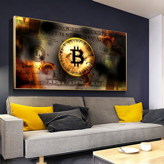 Brennende Bitcoin Leinwand Malerei Wandkunst
