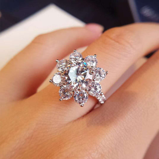 Real moissanite diamond luxury sun flower ring 2 carat