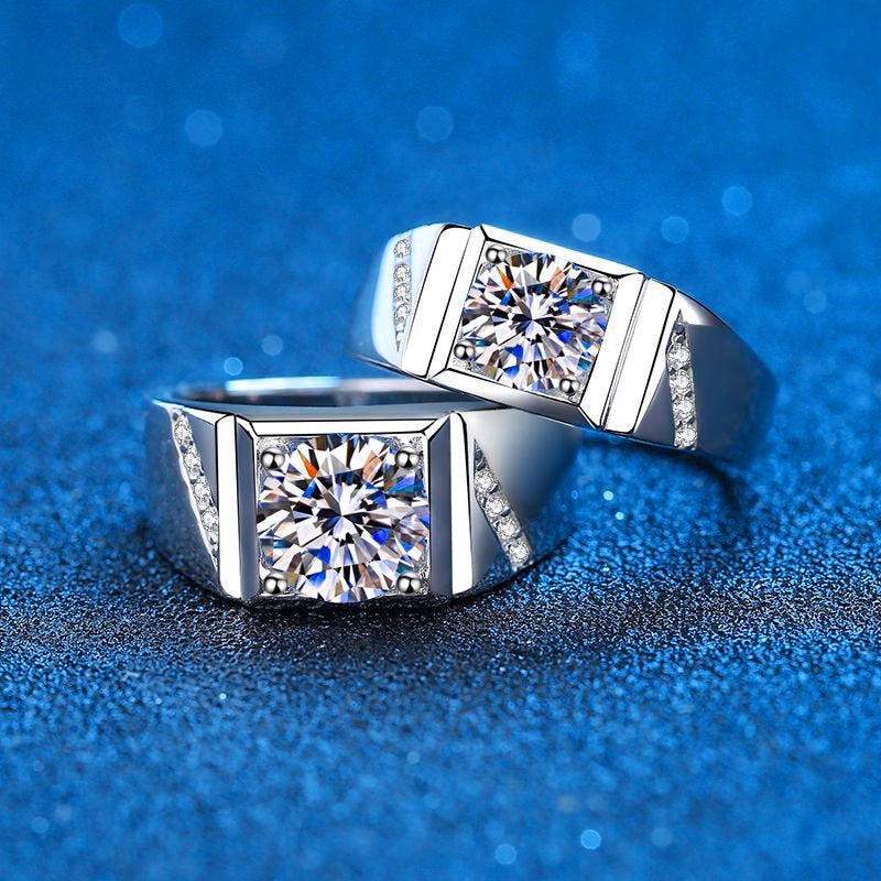 Men Ring 14K White Gold plated sterling silver 2-carat real moissanite diamond