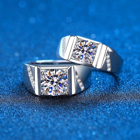 Men Ring 14K White Gold plated sterling silver 2-carat real moissanite diamond