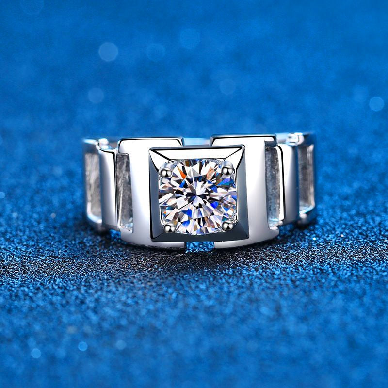 1 Carat moissanite diamond ring for men 14K White gold plated sterling silver.