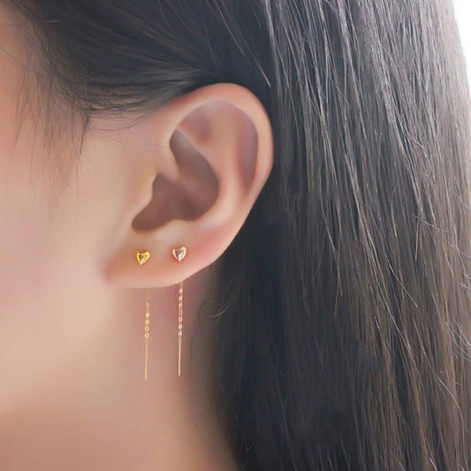 Fine jewelry real 18K gold earrings heart design