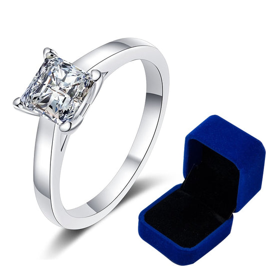 Princess cut excellent moissanite diamond  Ring 1ct 2ct D color VVS1 Platinum plated silver.