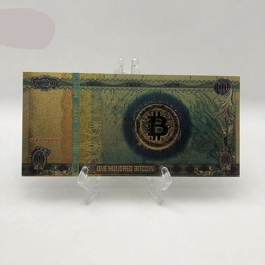 Bitcoin Gold plated banknote and coins