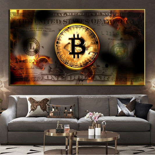 Brennende Bitcoin Leinwand Malerei Wandkunst