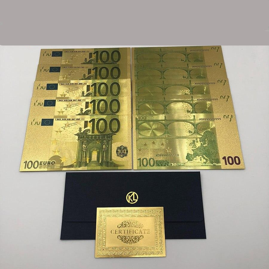 10pcs Euro banknotes in 24K Gold plated money for collection