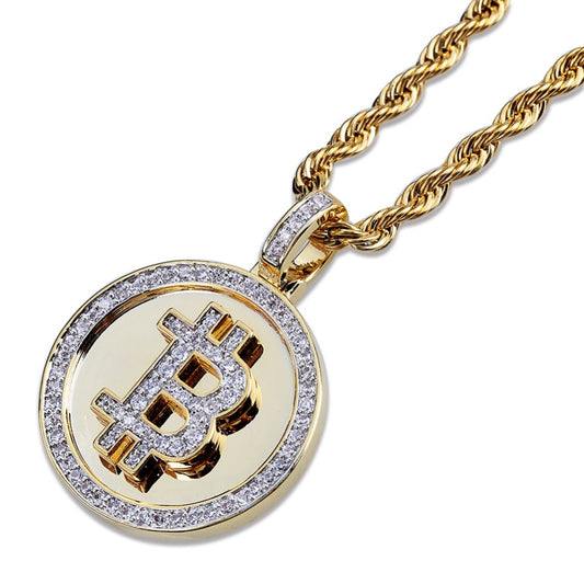 Bitcoin Hip Hop gold plated pendant necklace