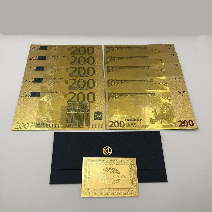 10pcs Euro banknotes in 24K Gold plated money for collection