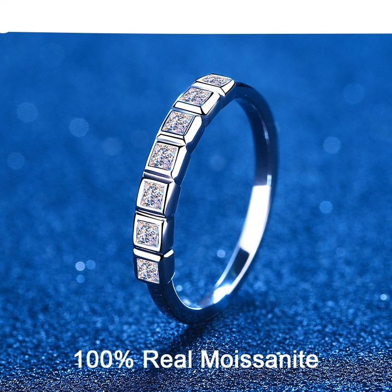 0.56ct excellent moissanite diamond ring D color VVS1 Princess cut 7 stones Platinum plated silver