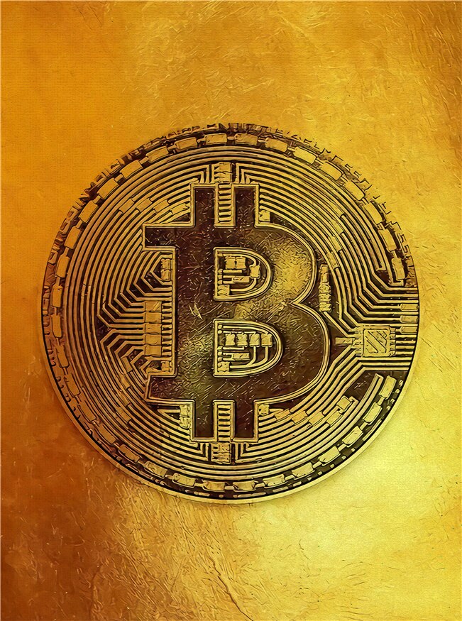 Goldene Bitcoin-Gemälde auf Leinwand