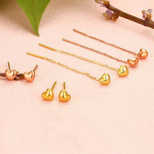 Fine jewelry real 18K gold earrings heart design
