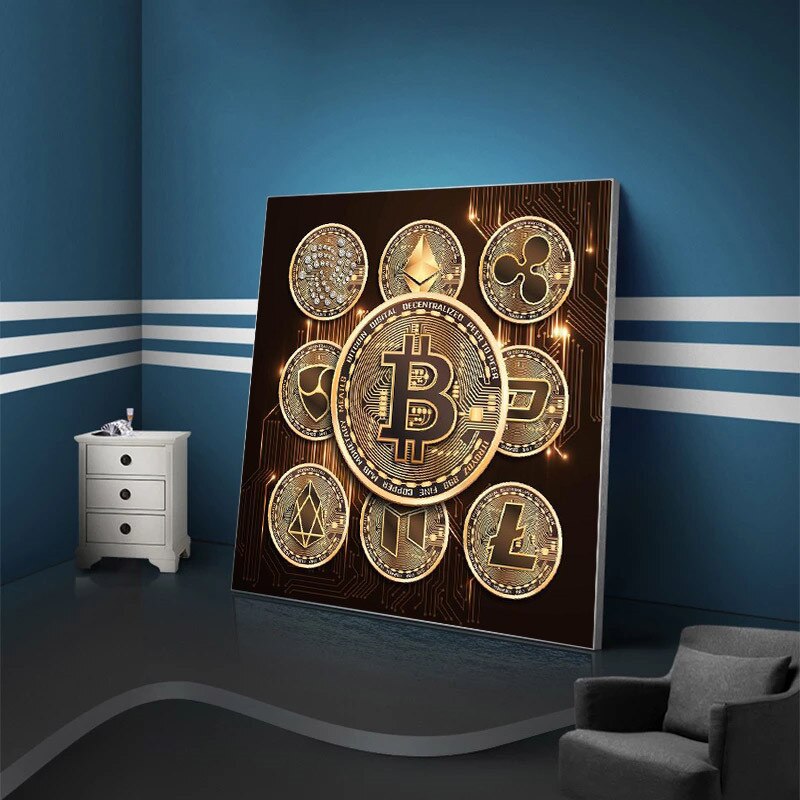 Bitcoin Goldene digitale Leinwand Poster Wandkunst Gemälde