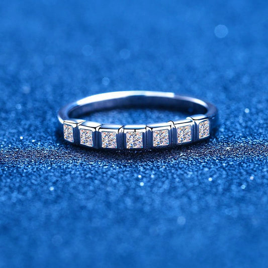 0.56ct excellent moissanite diamond ring D color VVS1 Princess cut 7 stones Platinum plated silver