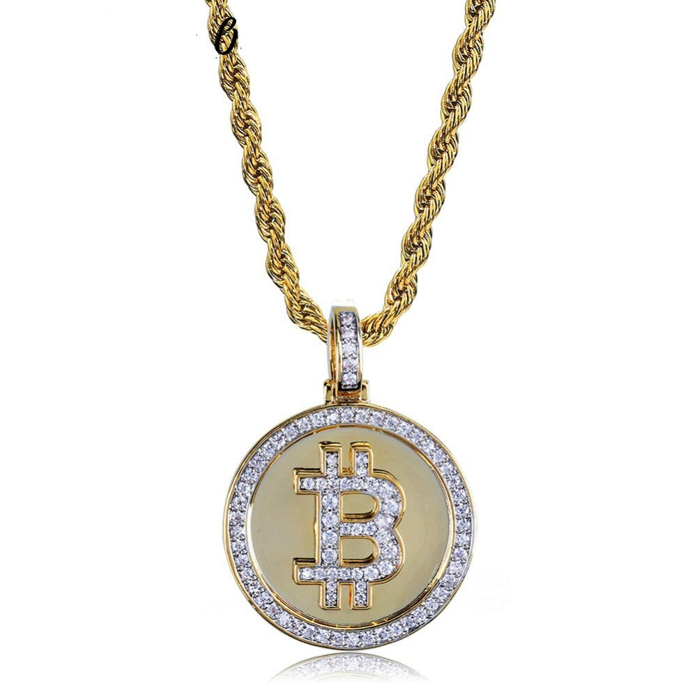 Bitcoin Hip Hop gold plated pendant necklace