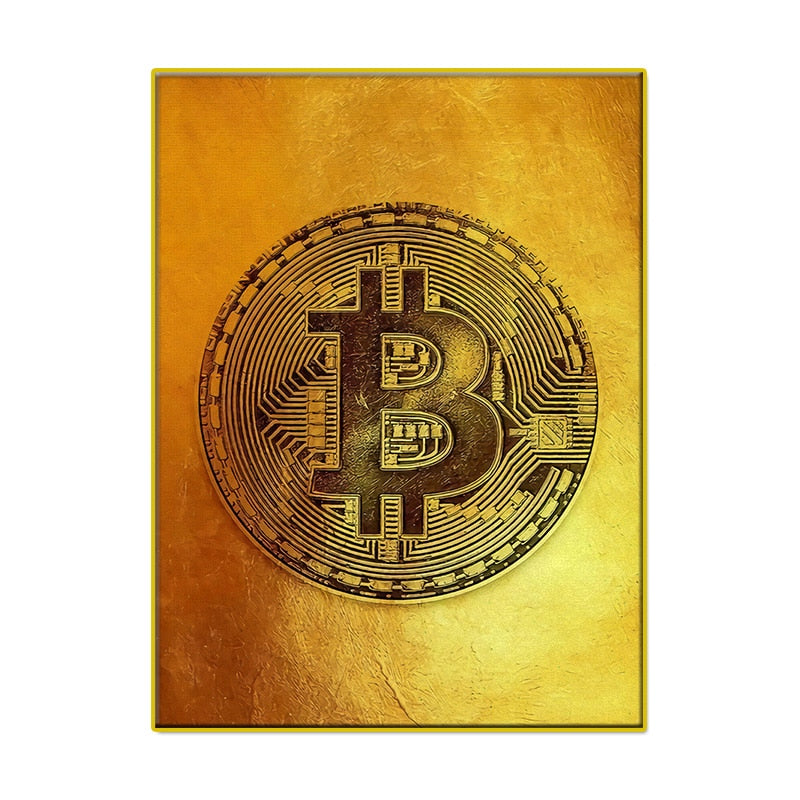 Golden Bitcoin Paintings Canvas Art