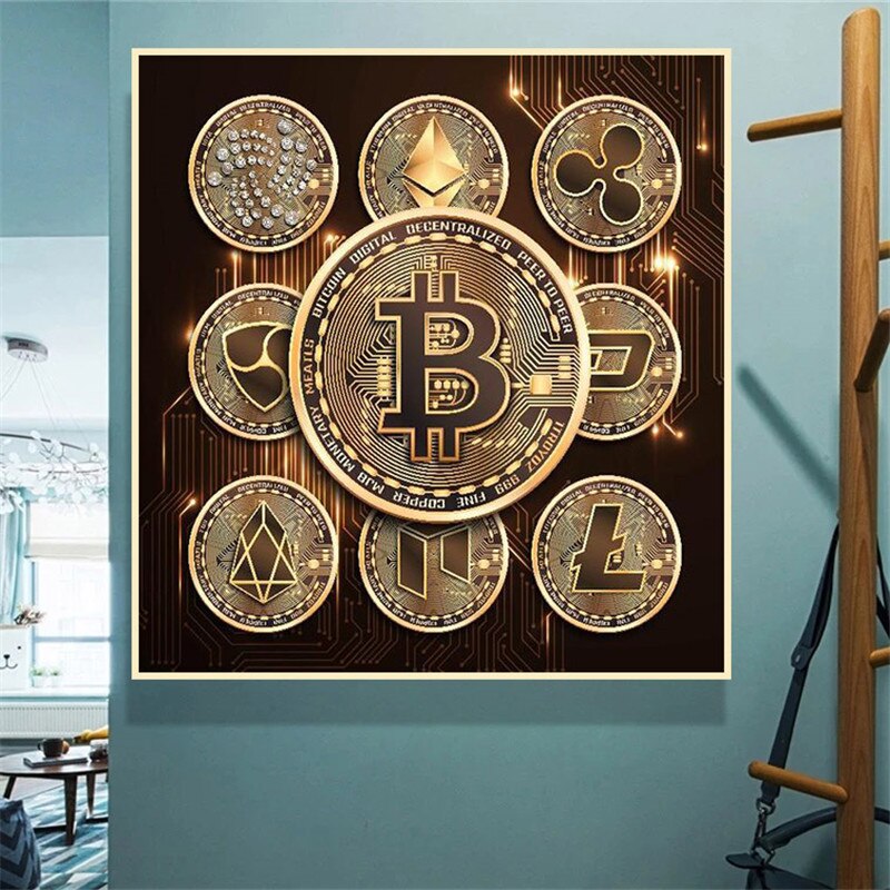 Bitcoin Golden Digital Canvas Poster Wall Art Paintings