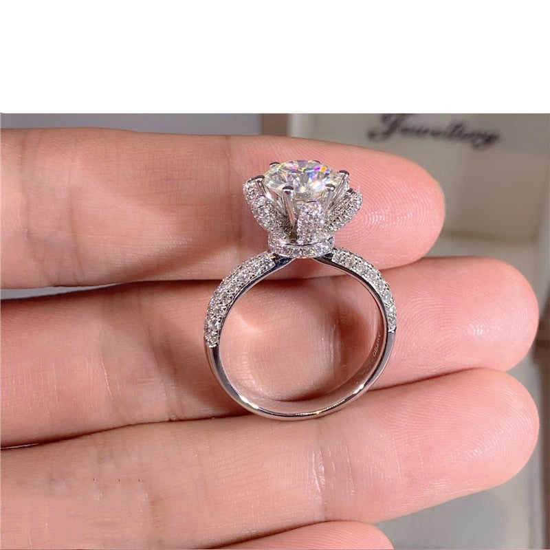 5 Carat D color VVS1 moissanite diamond engagement ring 14K white gold plated silver.