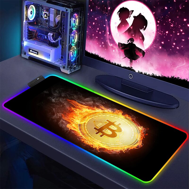 Bitcoin-Mauspad Hintergrundbeleuchtetes Schreibtisch-RGB-LED-Mauspad