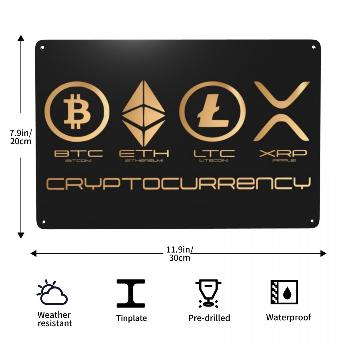 XRP Bitcoin Ethereum Litecoin Metallschild