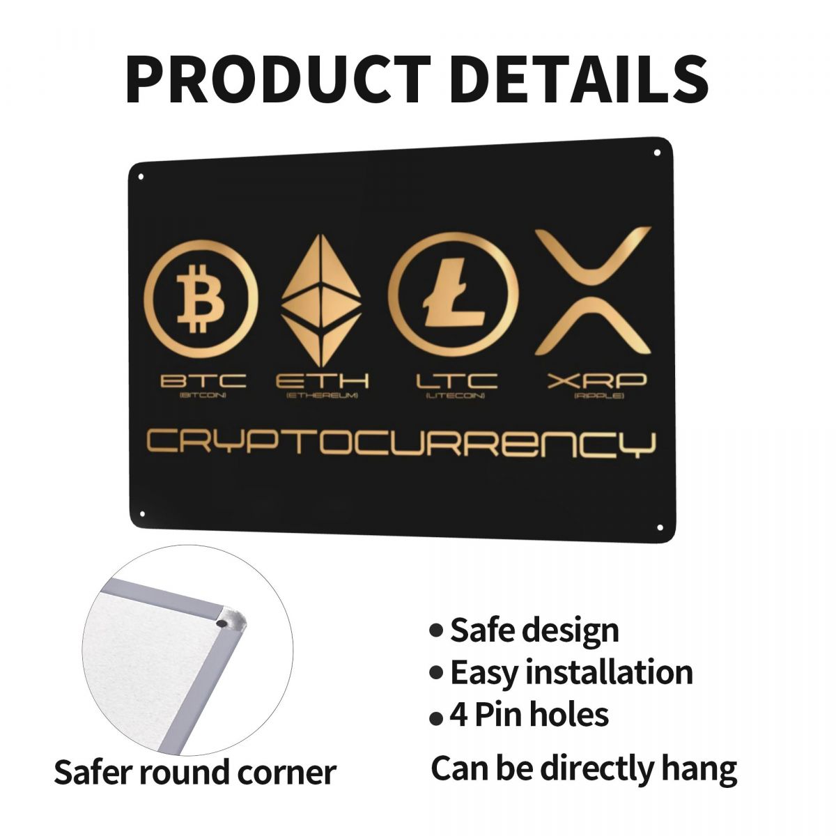 XRP Bitcoin Ethereum Litecoin Metallschild