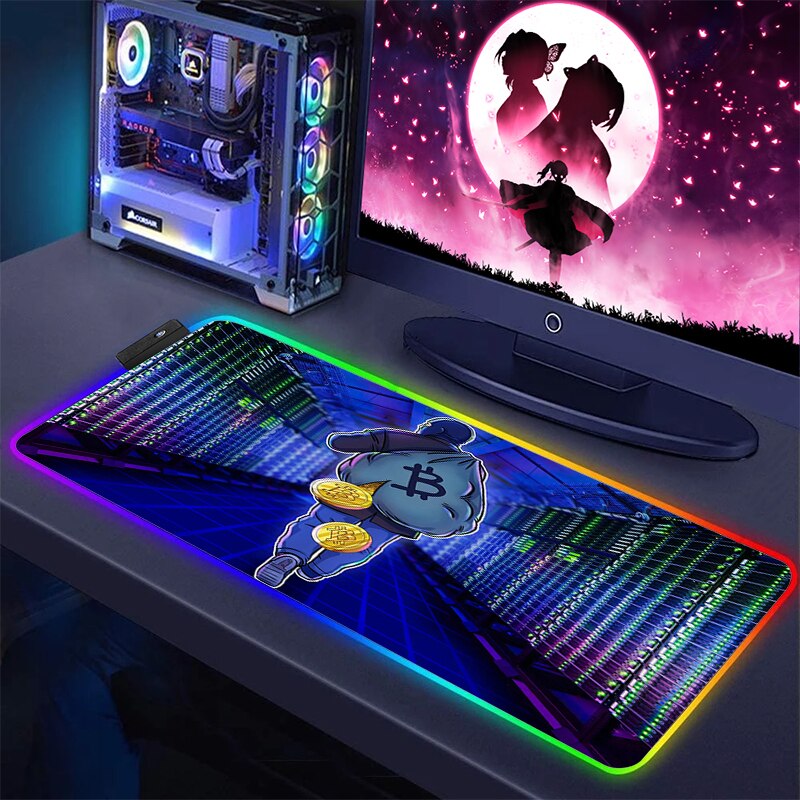 Bitcoin Mouse Pad  Backlit Desk RGB Led Mousepad