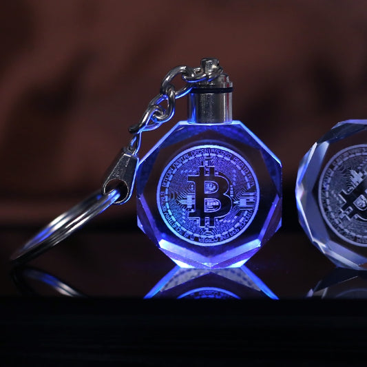 Crystal Bitcoin Keychain Laser Engraved Key Ring