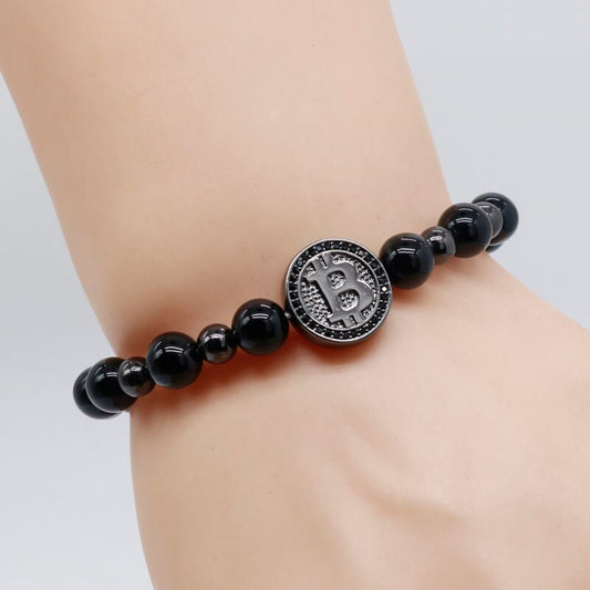 Luxus-Bitcoin-Armband Schwarzer Onyx