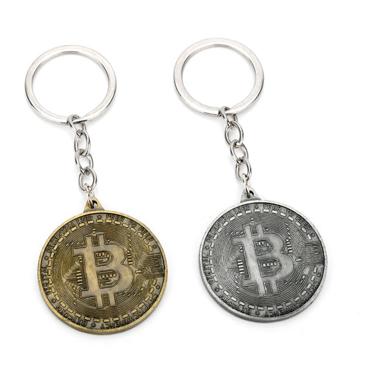 Bitcoin Antique Bronze & Silver Plated Keychain